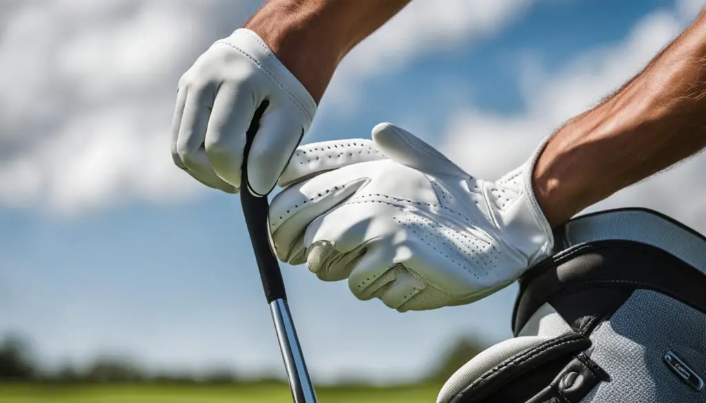 Golf glove on hand